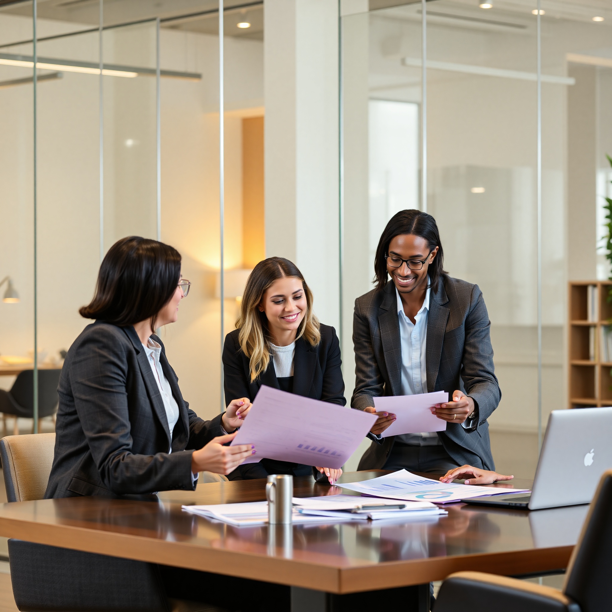 Canadian couple reviewing financial goals and investment strategy with advisor in professional office setting