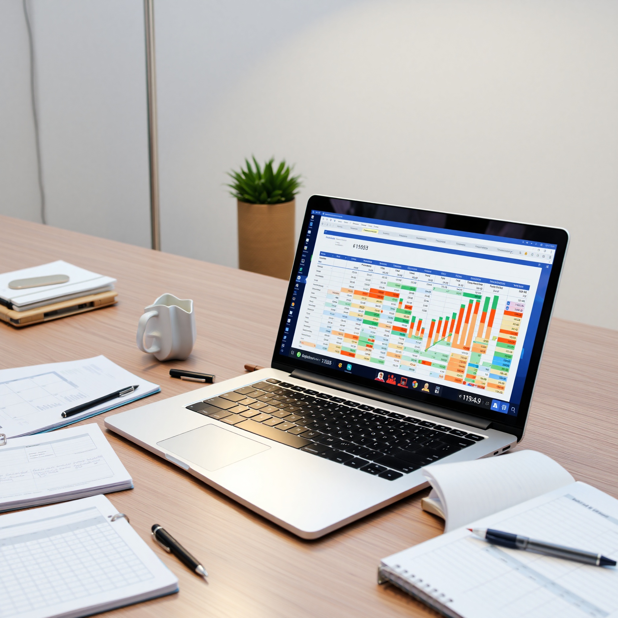 Laptop screen showing budget planning spreadsheet with financial goals