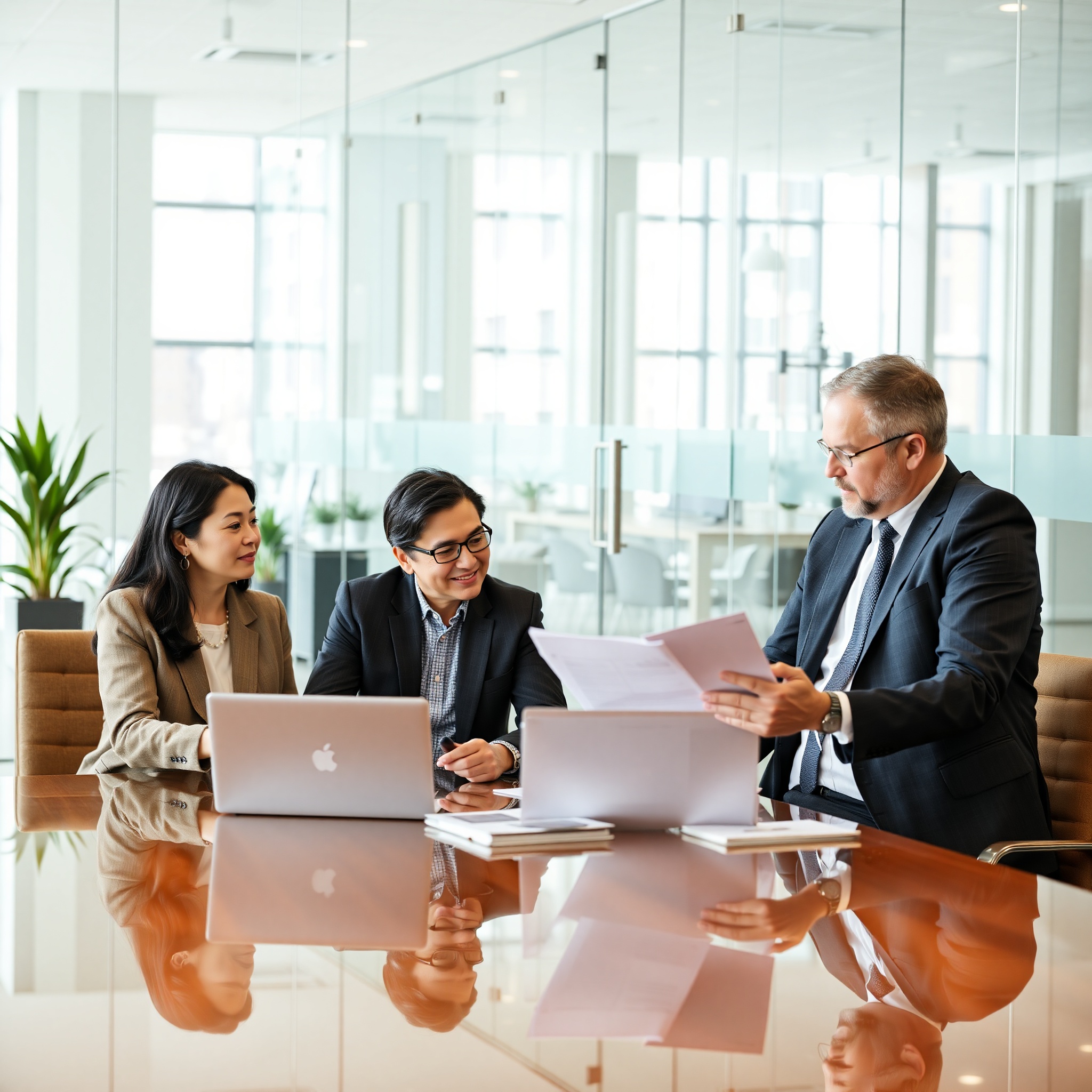Canadian couple reviewing financial goals and investment strategy with advisor in professional office setting